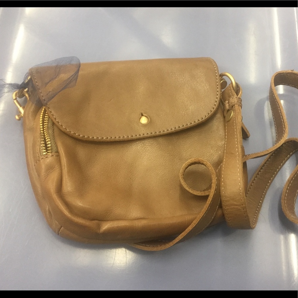 J.CREW TAN LEATHER BRASS Crossbody Bag PREPPY CLASSY LUX RARE SMALL EUC